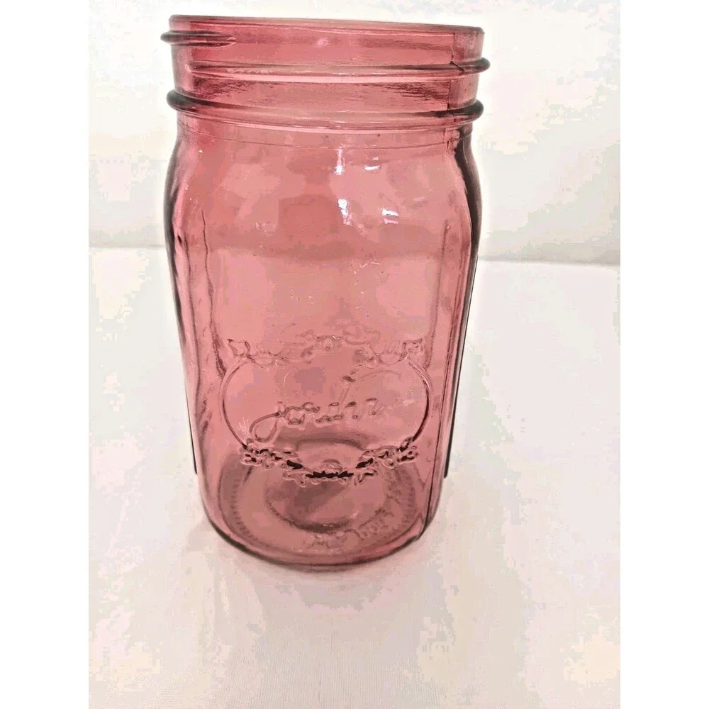 Set of 4 Pink Mason Jar Style Glass Vases Candle Holders Decorative 24 oz